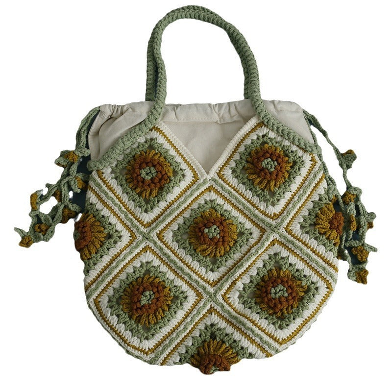 sweet wool crocheted drawstring shoulder bag