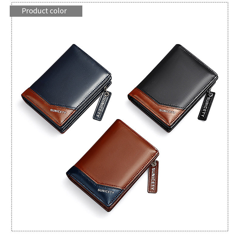 pu leather multifunctional zipper short mens wallet