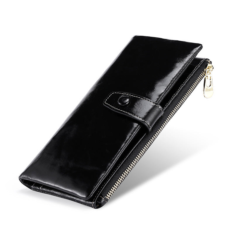 womens real leather long multiple card slots hand held retro oil wax skin coin purse