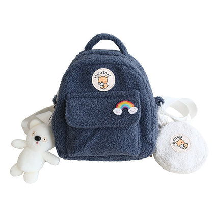 Korean New Autumn And Winter Lamb Wool Backpack