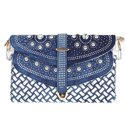 diamond denim one shoulder crossbody bag