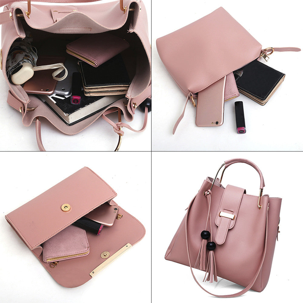 women 3pcs or set handbags pu leather shoulder bags casual tote bag tassel metal handle designer composite bags