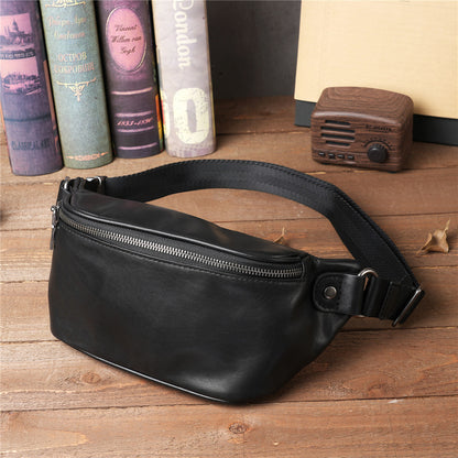 baotou layer cowhide phone belt large capacity sports crossbody chest bag