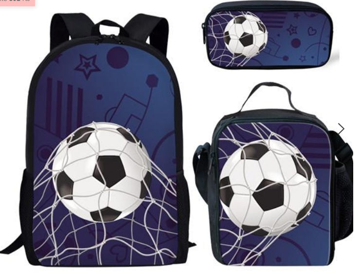 football print childrens three piece backpack satchel big pen bag student backpack