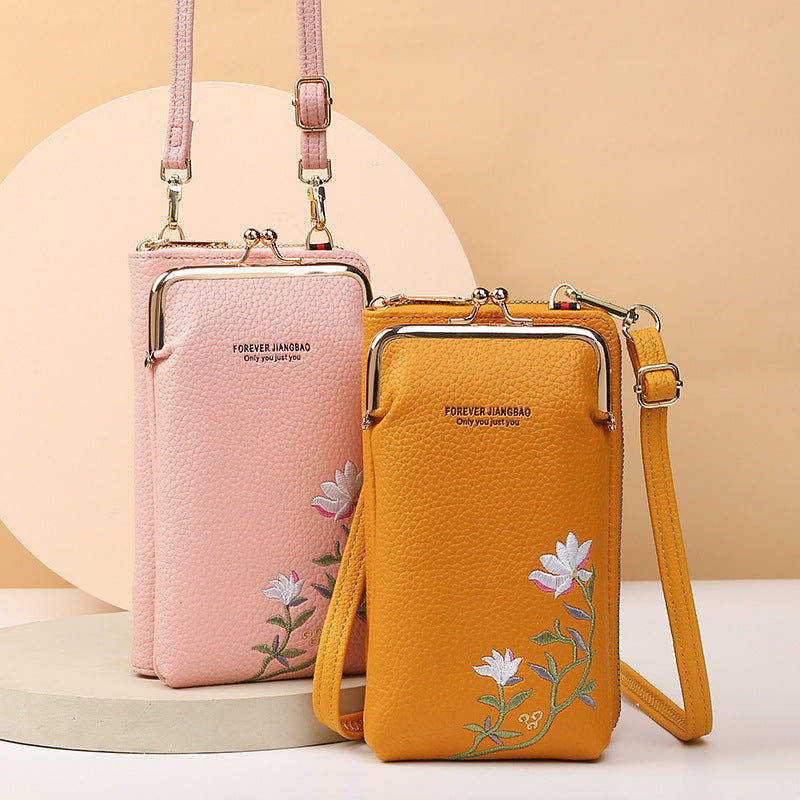 fashion litchi embroidery crossbody shoulder bag