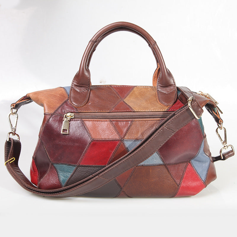 contrasting top layer cowhide one shoulder handbag