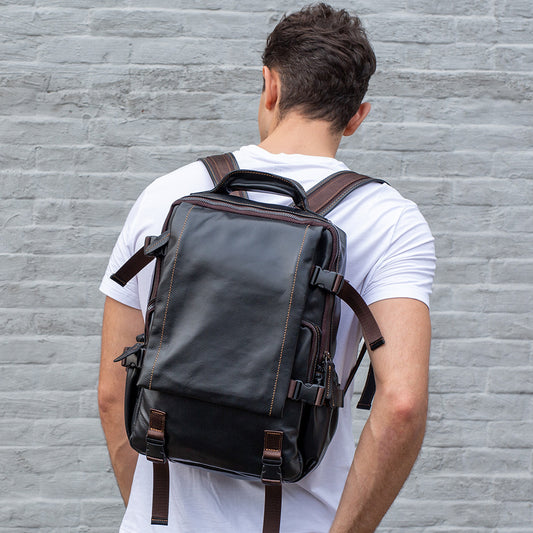 mens retro fashion leather backpack