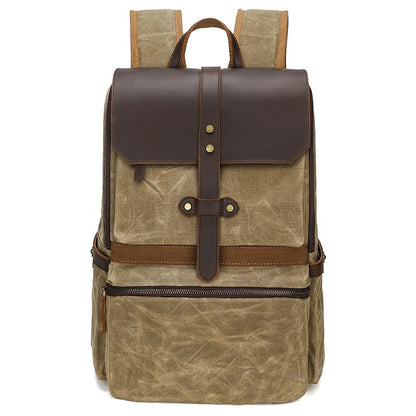 waterproof batik canvas backpack crazy horse leather mens bag