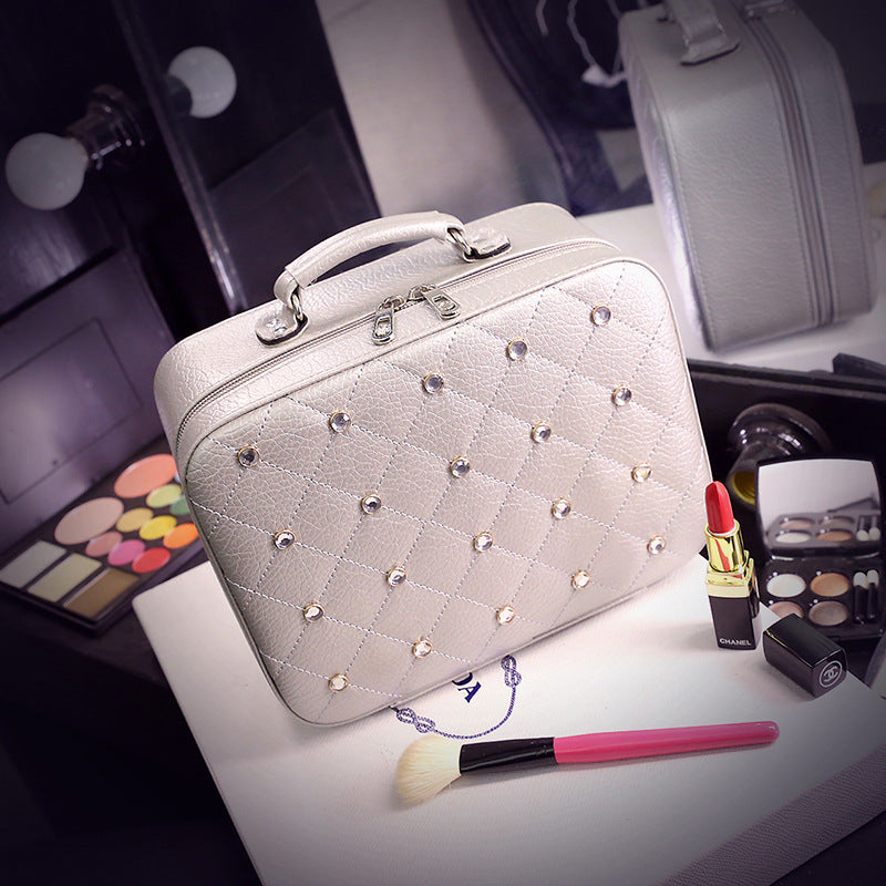 high end cosmetic case with diamond cosmetic bag pu portable