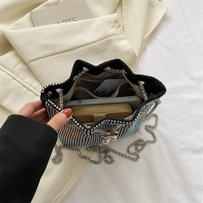 diamond drawstring high grade chain crossbody bag