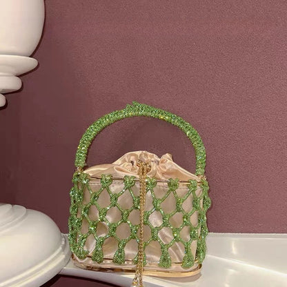 high grade heavy hand woven shiny rhinestone strip metal birdcage portable basket