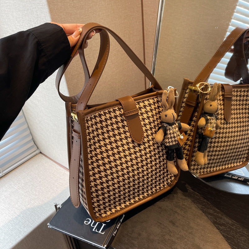 trendy all match houndstooth elegant shoulder bag