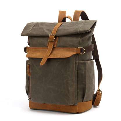 backpack crazy horse leather leisure travel bag mens backpack oil wax handheld canvas computer