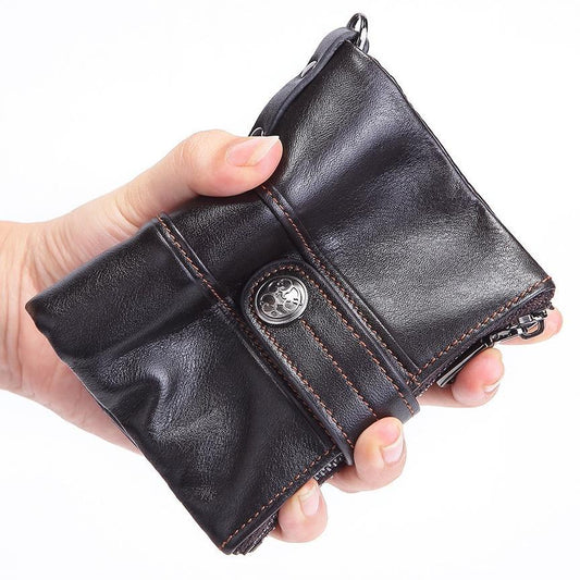 cowhide wallet leather buckle zipper retro men