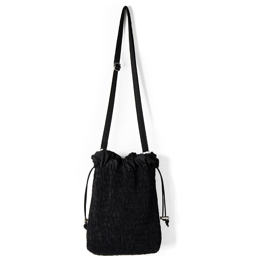 pleated nylon cross body bucket bag simple drawstring