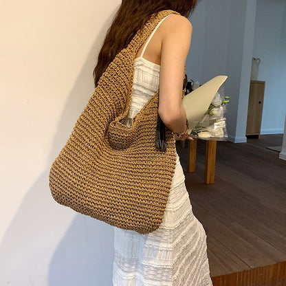 hand woven underarm hand carrying straw bag easy matching large capacity