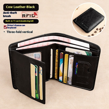 mens wallet rfid anti theft swiping ultra thin first layer cowhide