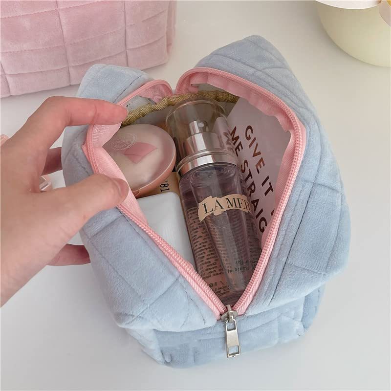 plush makeup bag checkered cosmetic bag cosmetic travel bag large zipper travel toiletry bag portable multi functional capacity bag cute makeup brushes storage bag for women