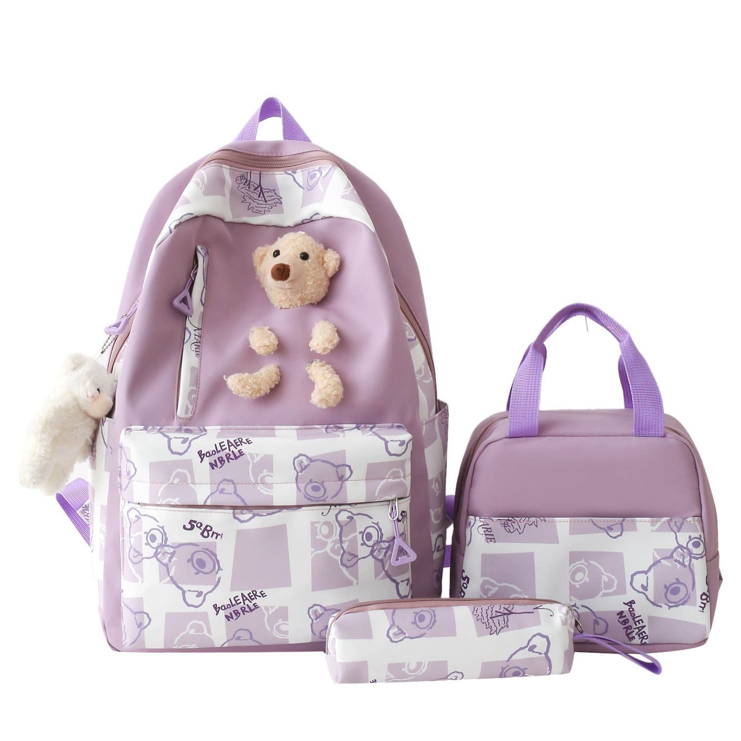 elementary and middle school student schoolbags womens cute bear lunch box three piece set