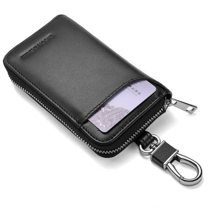 mens large capacity zipper real cowhide card case