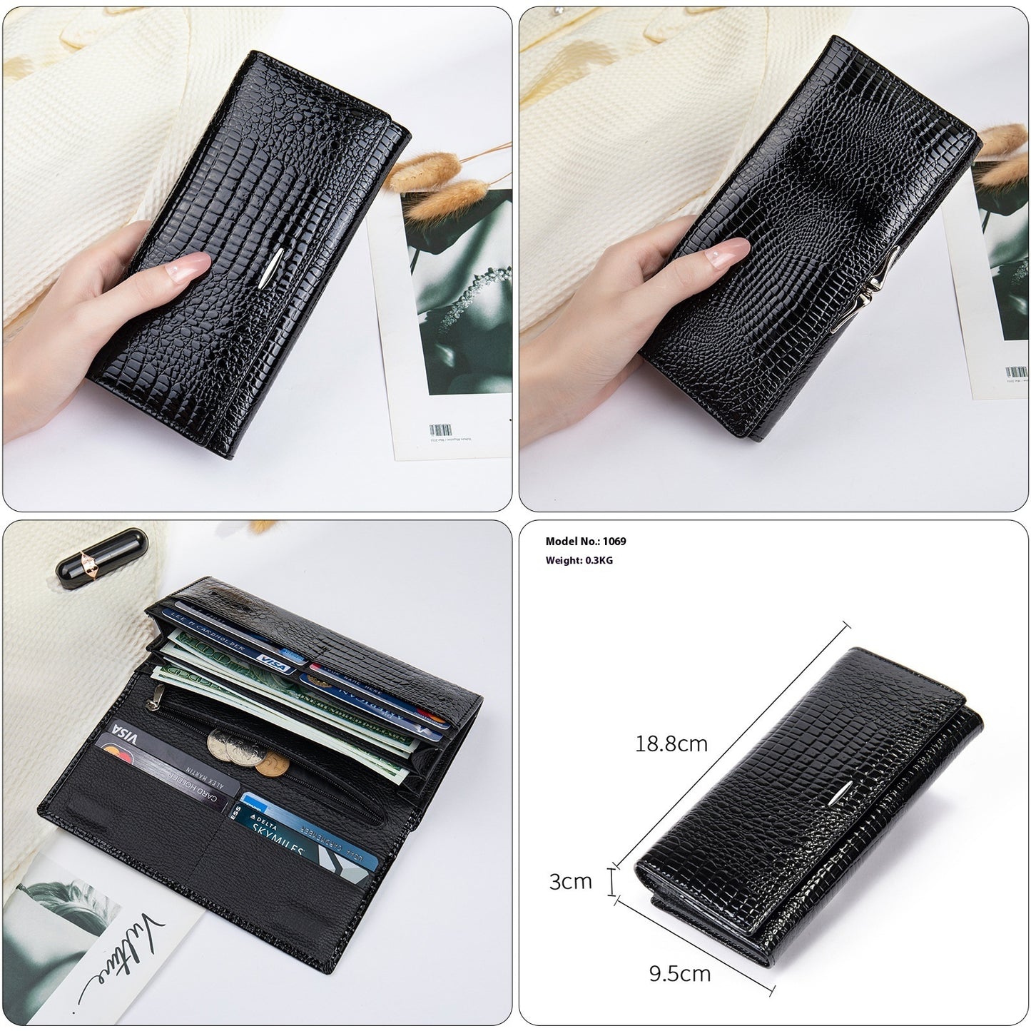 womens long genuine leather cowhide wallet