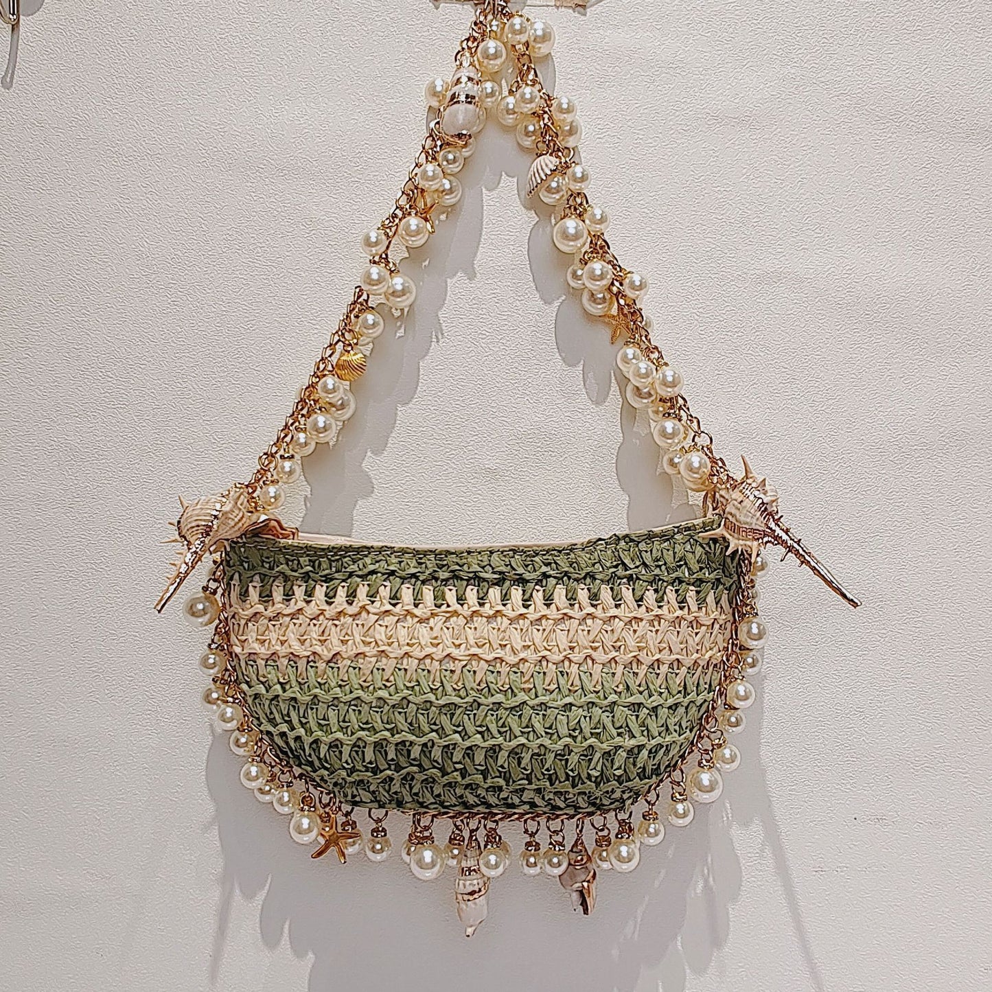 summer seaside holiday pearl conch straw bag