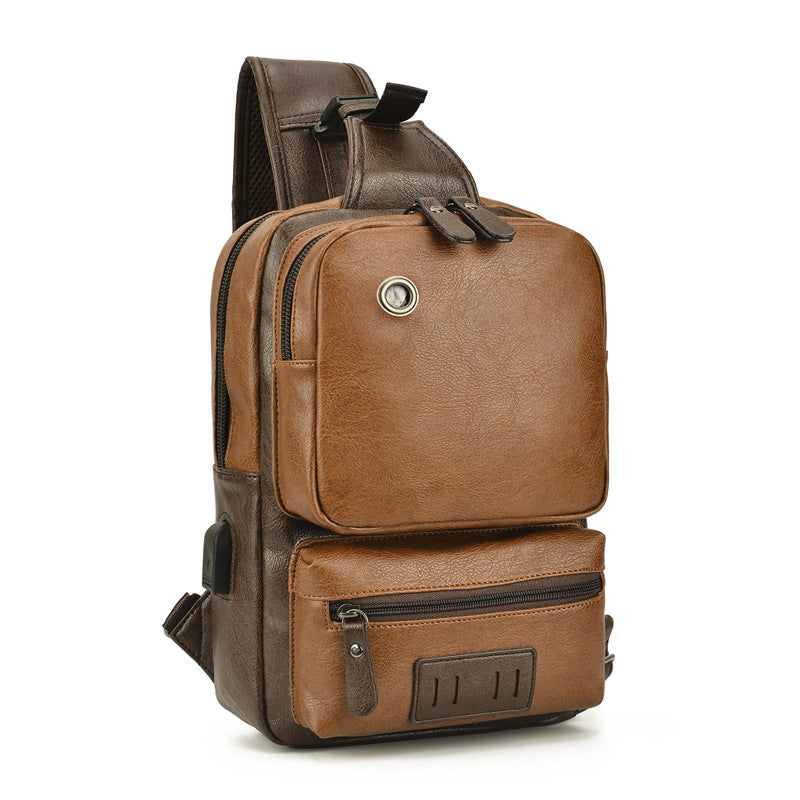 mens pu fashion chest large capacity shoulder messenger bag