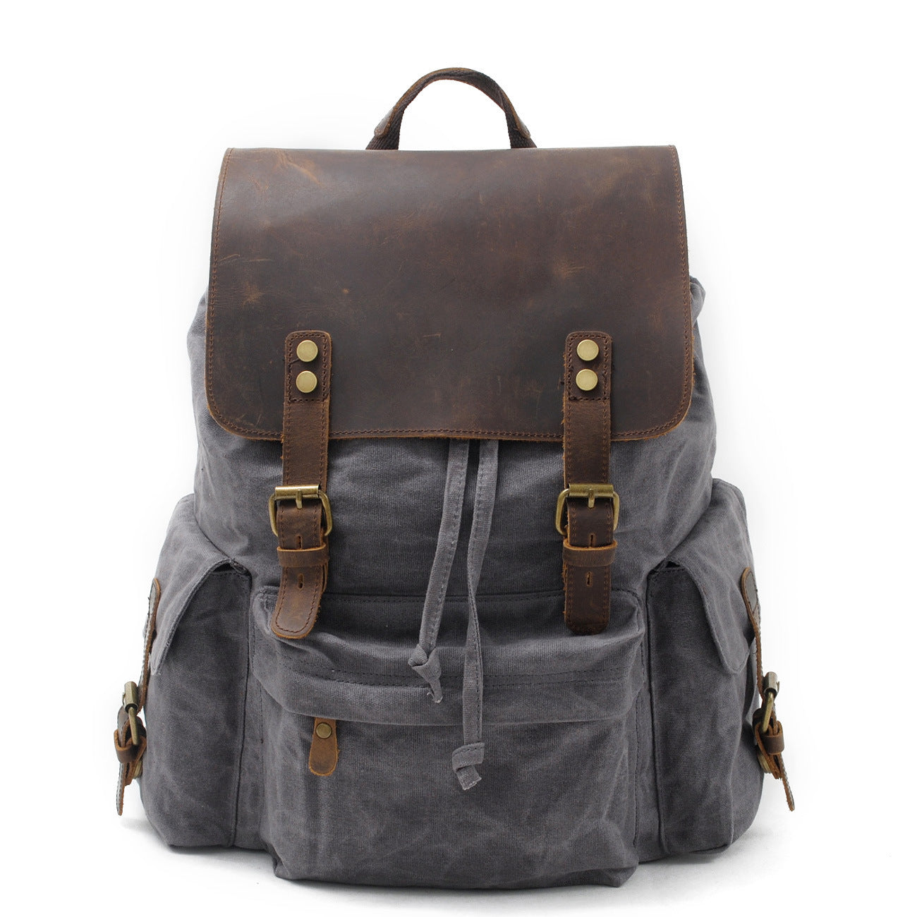 mens canvas casual backpack trendy computer oil wax matching hide bag fashion brand
