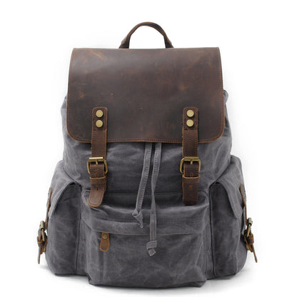mens canvas casual backpack trendy computer oil wax matching hide bag fashion brand