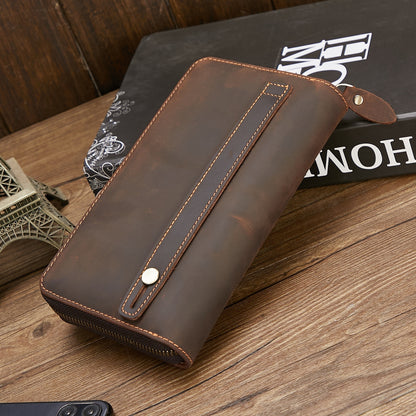 new retro hand multifunctional zipper mens leather wallet