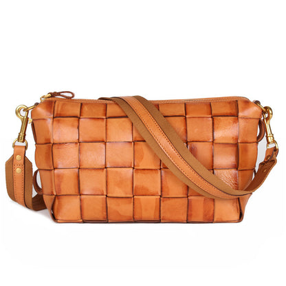 vintage handwoven shoulder bag with vegetable tanned top layer cowhide