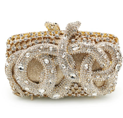 python diamond studded dinner bag magnetic clasp chain clutch