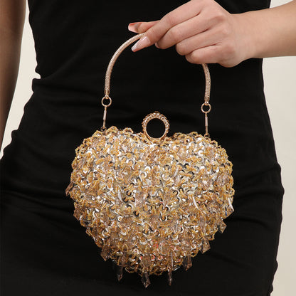 embroidered beaded heart shaped dinner bag