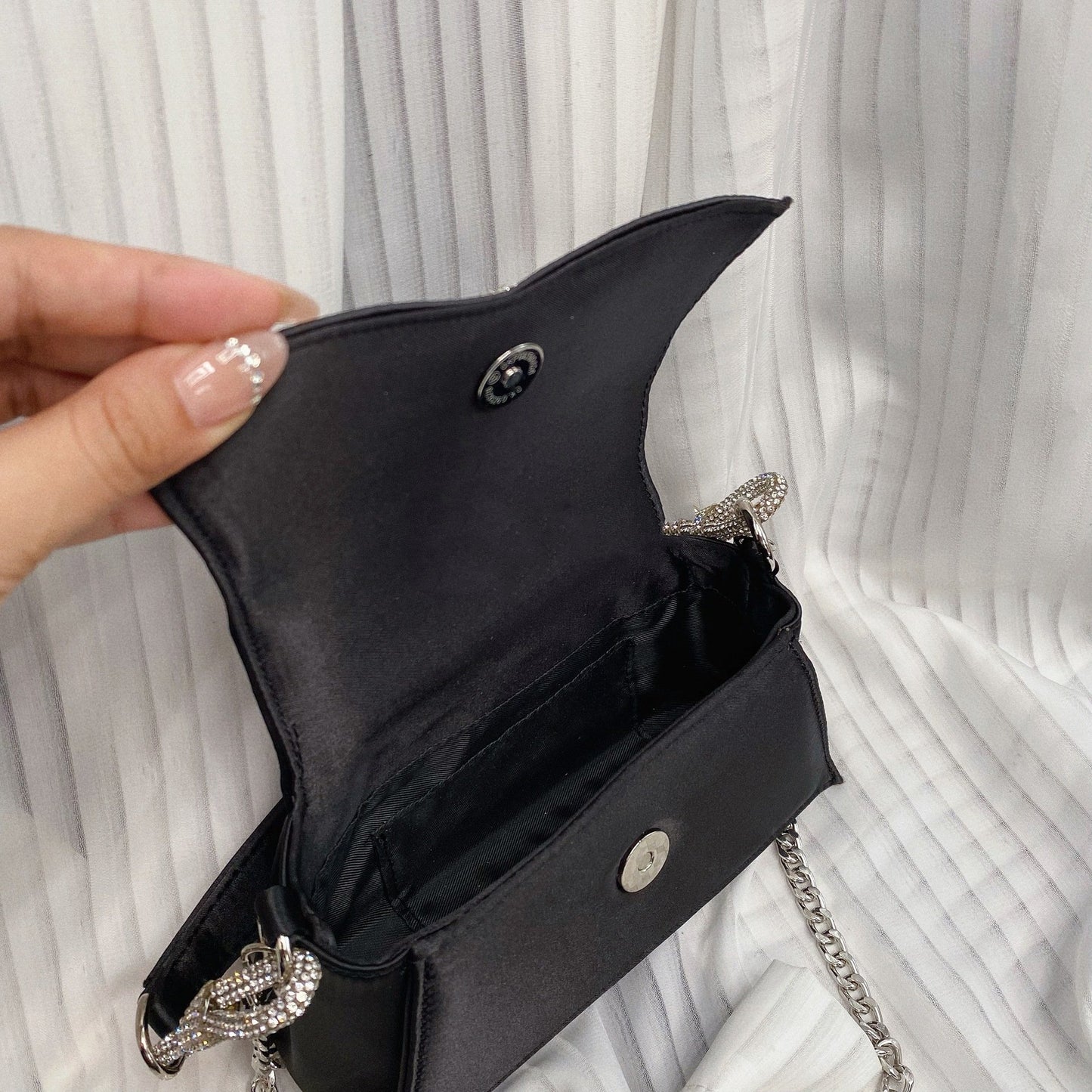 bow diamond silk satin flap small square bag