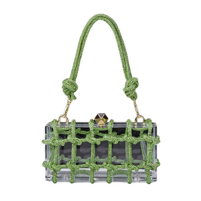 new acrylic box pack hand woven drill rope dinner bag