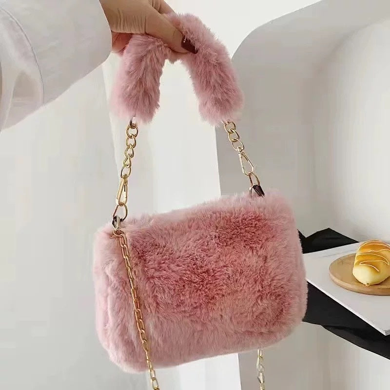 Square Plush Portable Fashion Simple Chain Bag Single-shoulder Bag