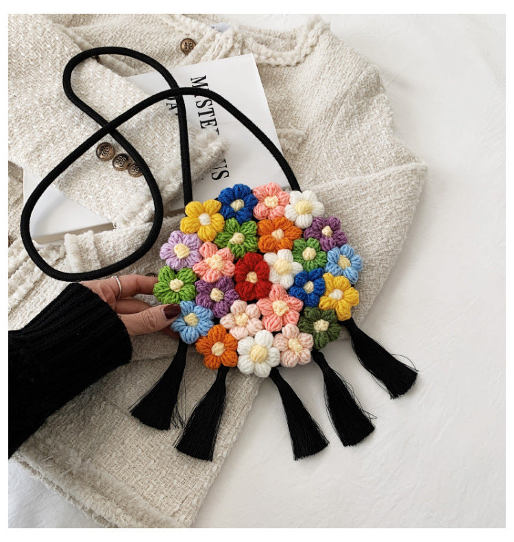 ethnic fluffy bag for women 2025 new fashion trend floral small round bag stylish and versatile can be worn on one shoulder or cross body