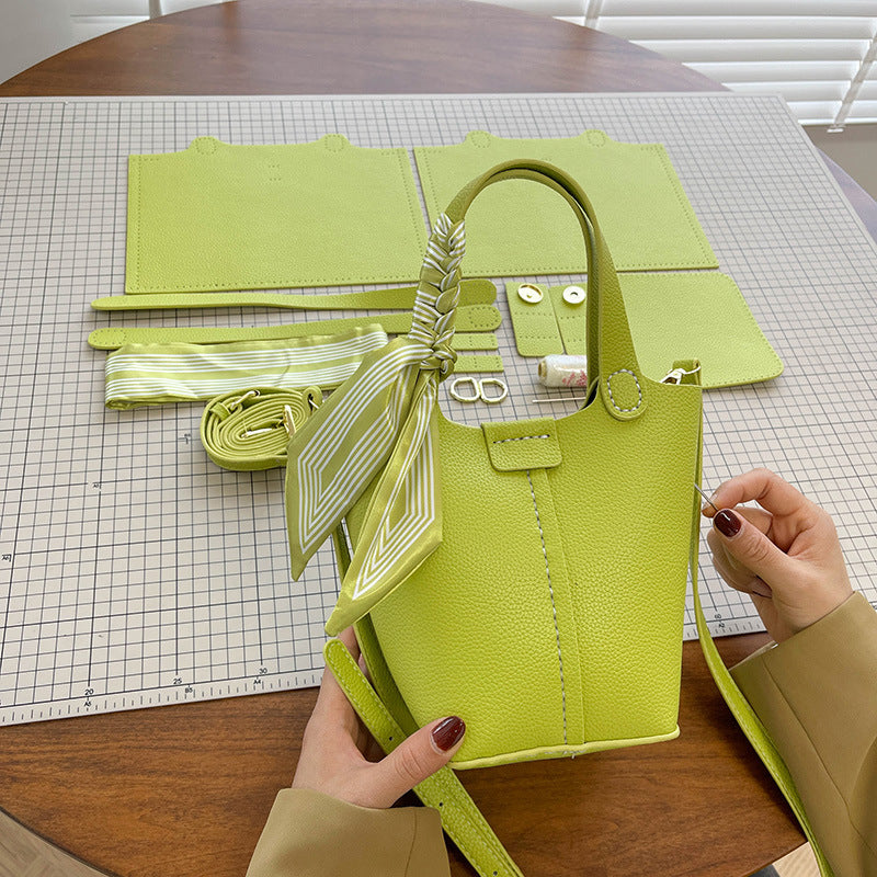 Western-style Bucket Bag With Silk Scarf For Women