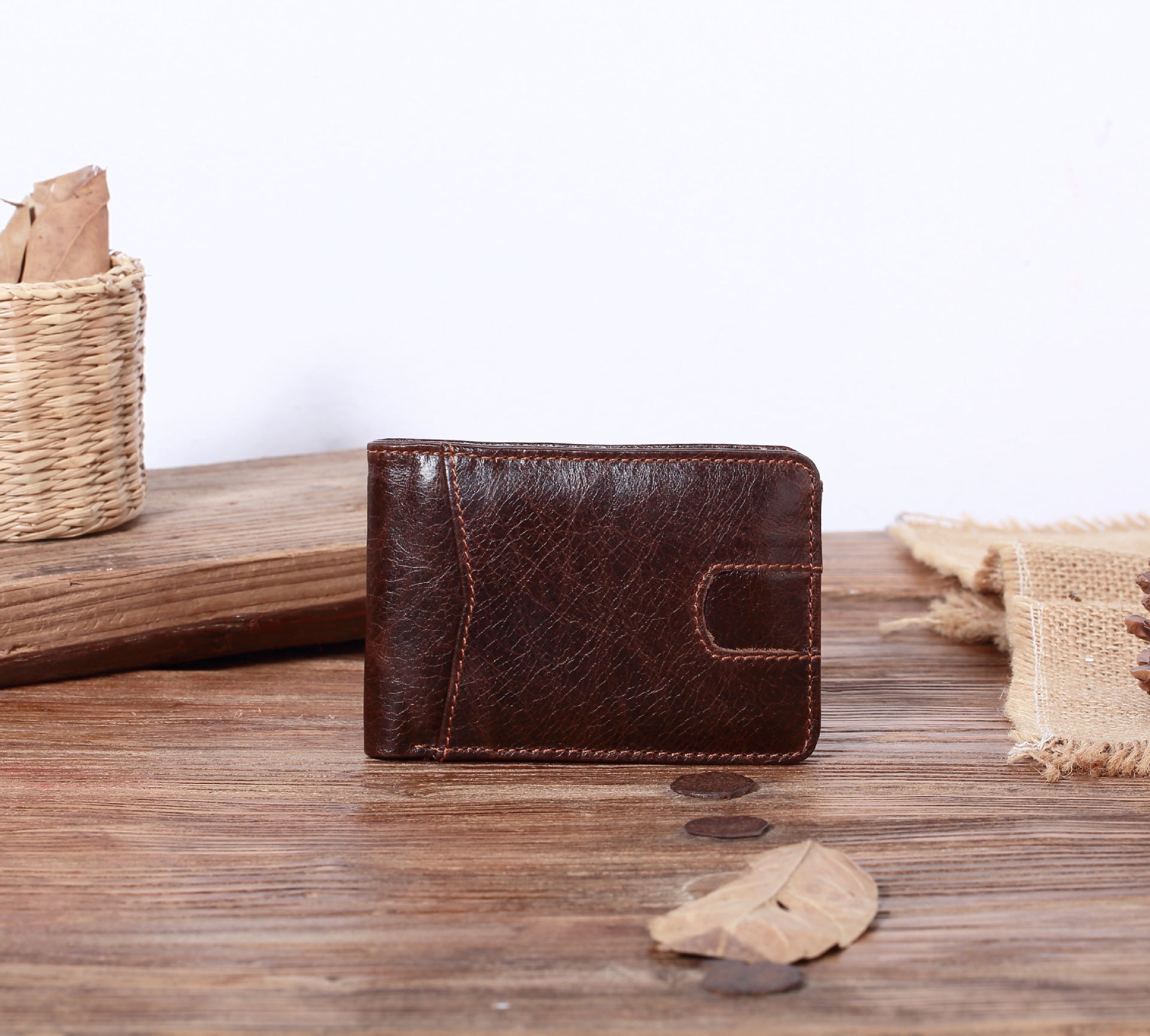 mens short leather oil wax wallet card holder