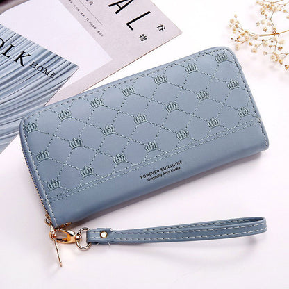 long crown embroidery thread single zip clutch wallet women