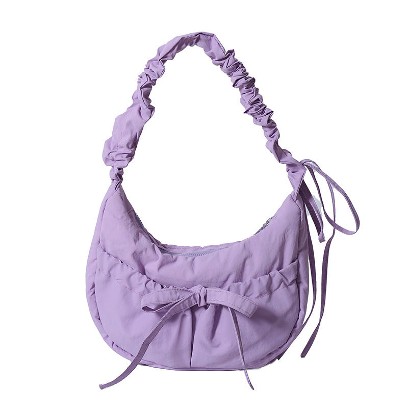 Temperament Wild Nylon Pleated Bow Girls' One-shoulder Bag