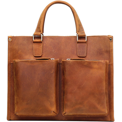 vintage cowhide mens handbag business briefcase