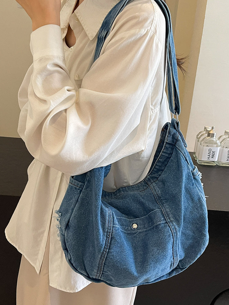 casual summer one shoulder crossbody denim bag