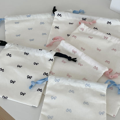 sweet bow print drawstring storage bag