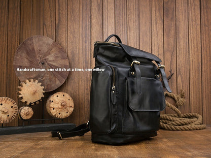 handmade genuine leather british style large capacity mens backpack retro