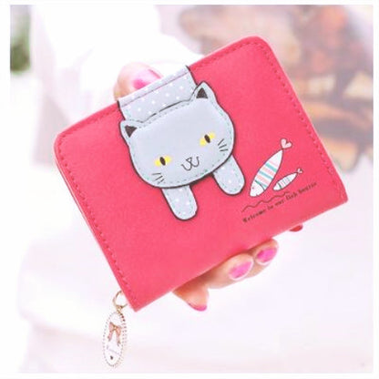 short cute zipper cartoon cat printing student coin purse