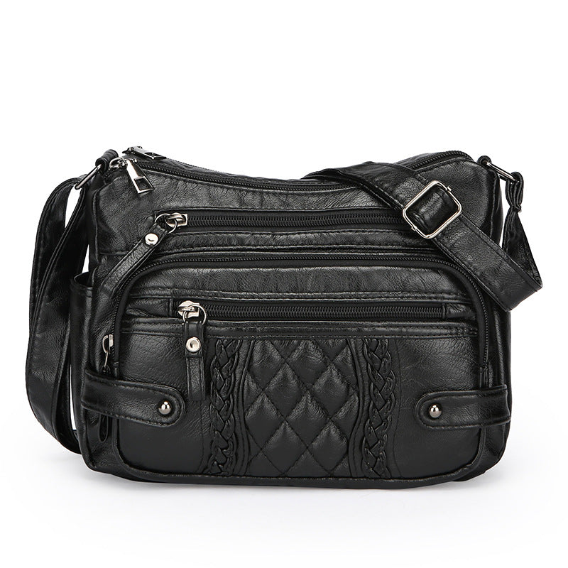 womens multi pocket soft leather shoulder messenger bag