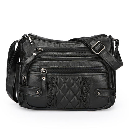 womens multi pocket soft leather shoulder messenger bag