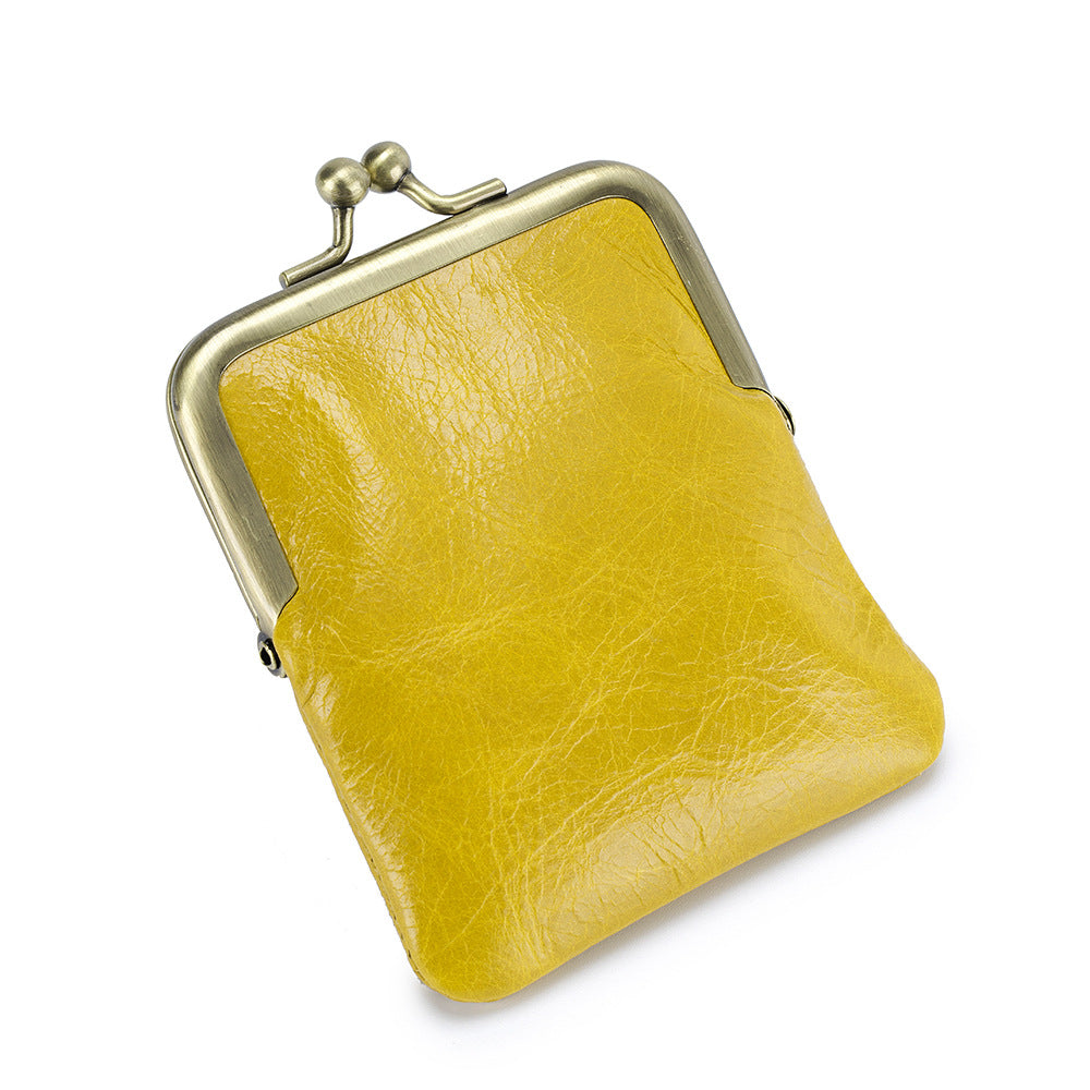 first layer oil wax cowhide retro compact clip coin purse