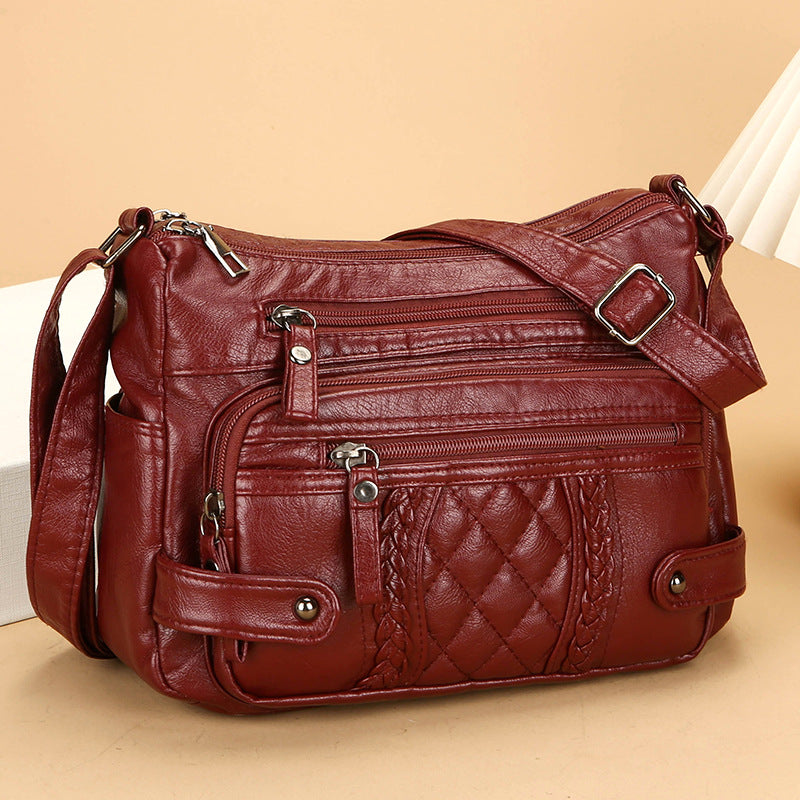 womens multi pocket soft leather shoulder messenger bag